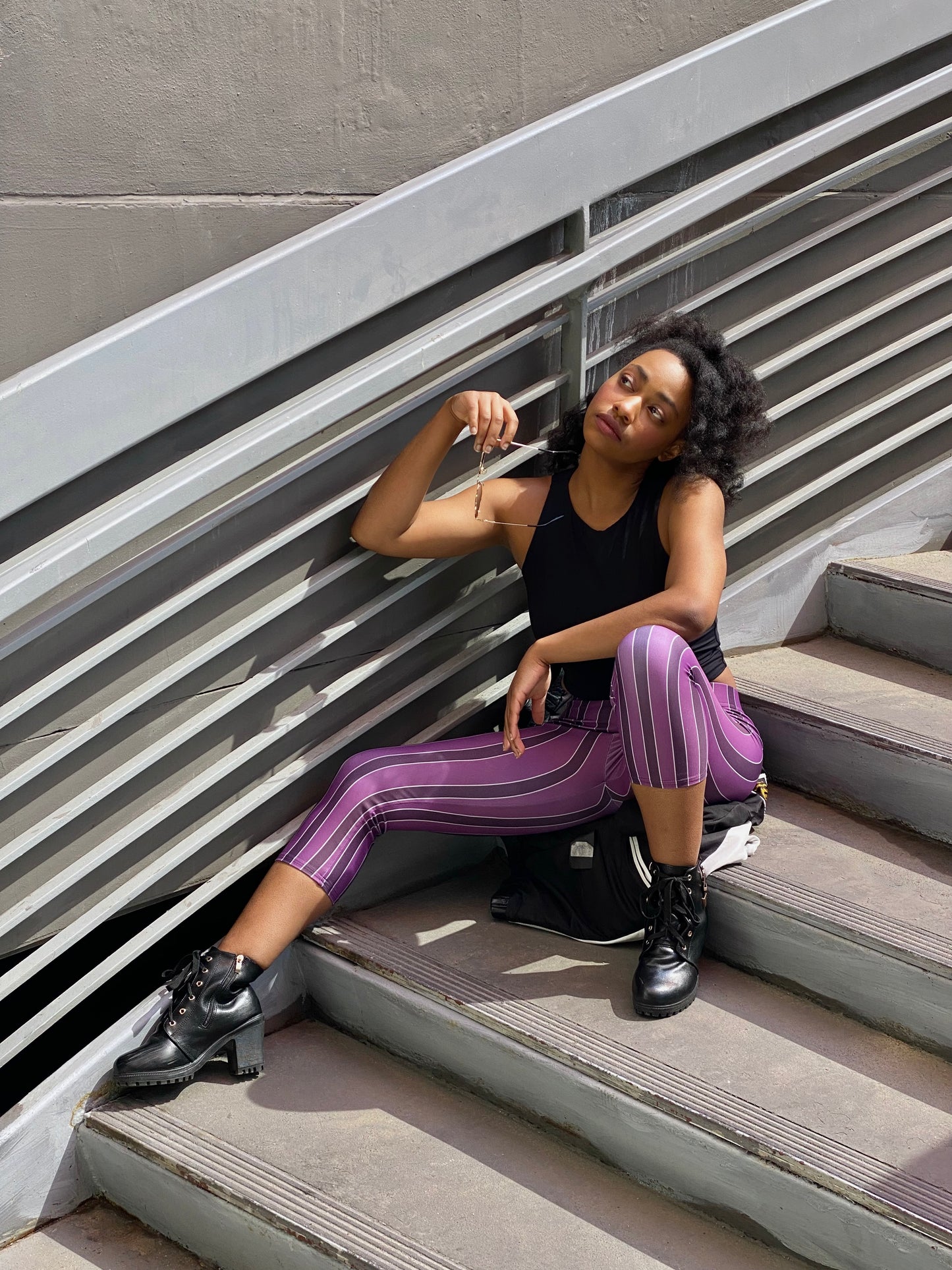 Purple Striped Arcane Jinx Inspired Capri Leggings