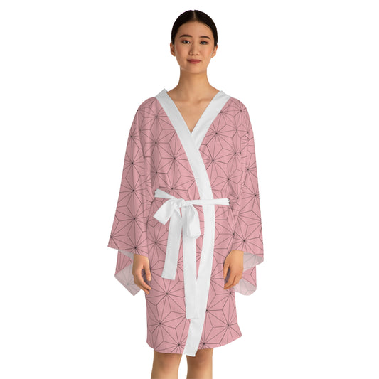 Pink Long Sleeve Nezuko  Inspired Kimono