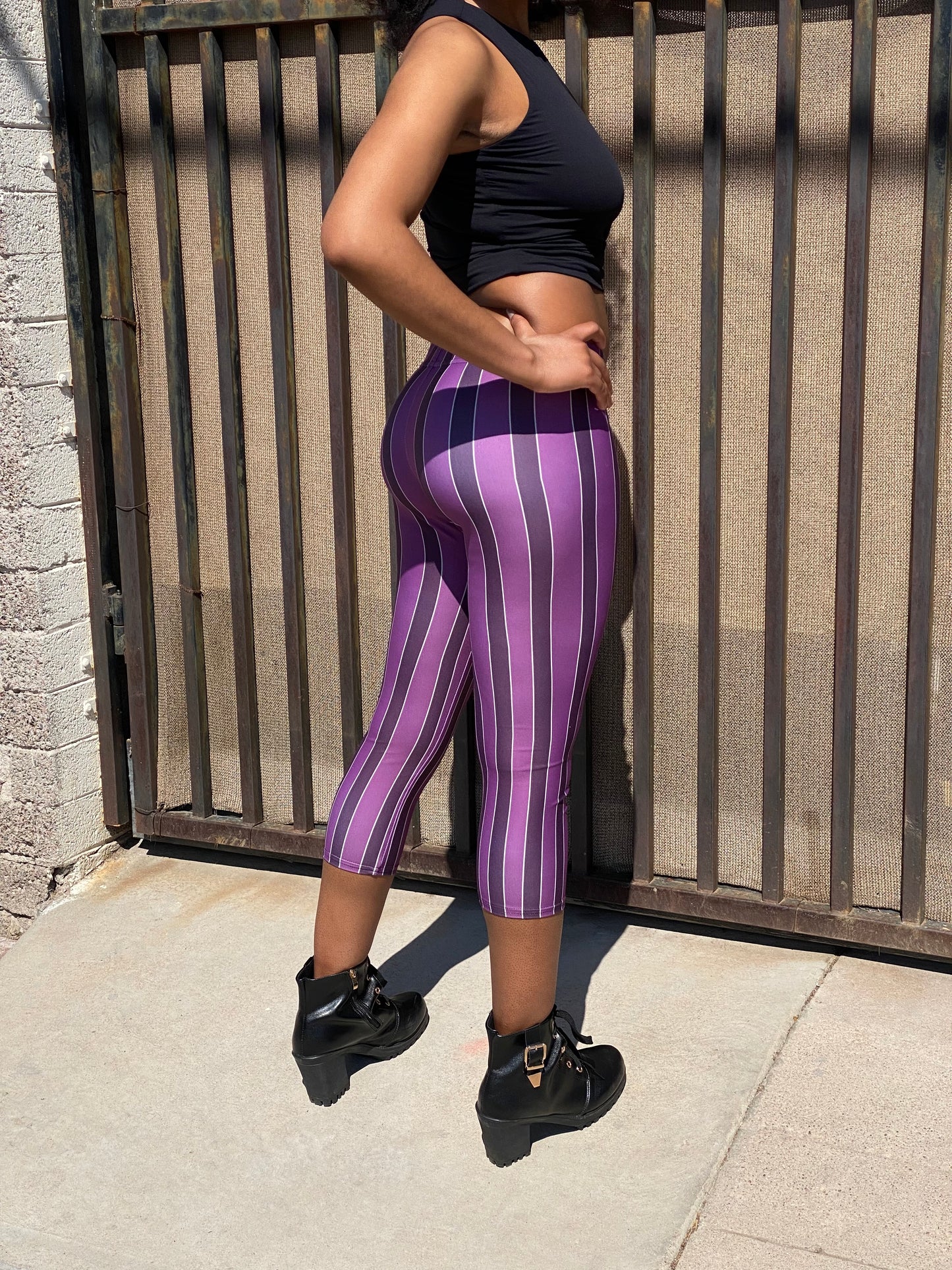Purple Striped Arcane Jinx Inspired Capri Leggings