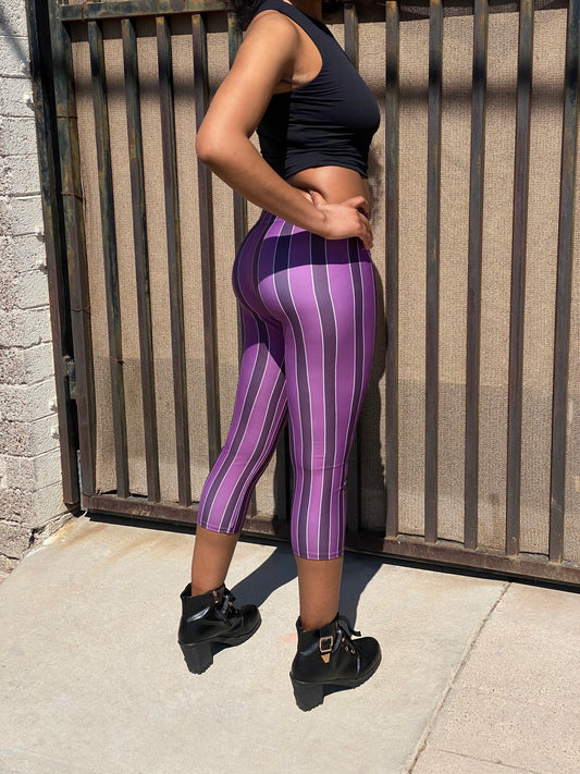 Purple Striped Arcane Jinx Inspired Capri Leggings