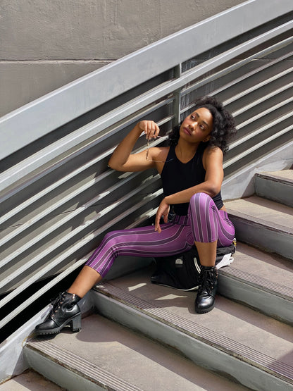 Purple Striped Arcane Jinx Inspired Capri Leggings