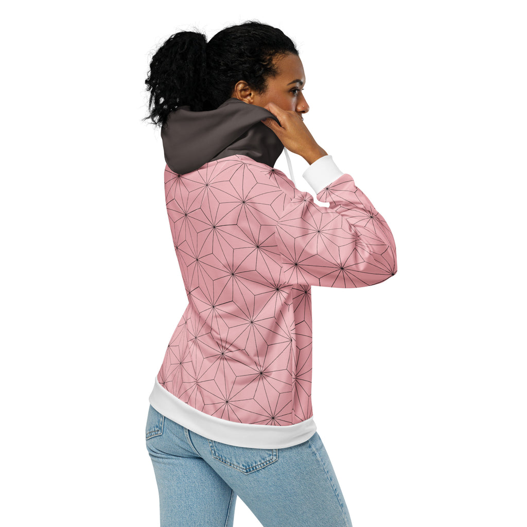 Nezuko Pink Zip Up Hoodie, Demon Slayer Inspired Anime Fan Zipper Jacket Kamado Haori Cosplay Winter Christmas Clothing Gift for Girlfriend