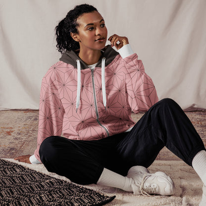 Pink Geometric Anime Nezuko Inspired Zip Hoodie