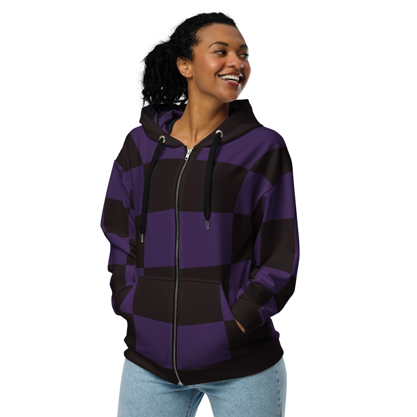 Green and Black Checkered Tanjiro Inspired Zip Up Hoodie