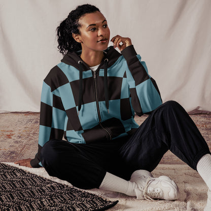 Green and Black Checkered Tanjiro Inspired Zip Up Hoodie