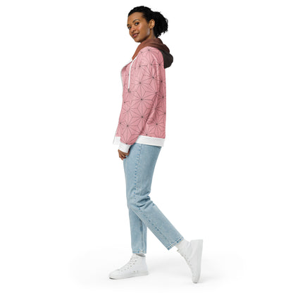 Pink Geometric Anime Nezuko Inspired Zip Hoodie