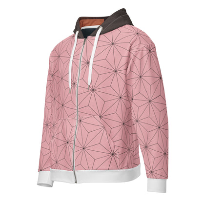 Pink Geometric Anime Nezuko Inspired Zip Hoodie