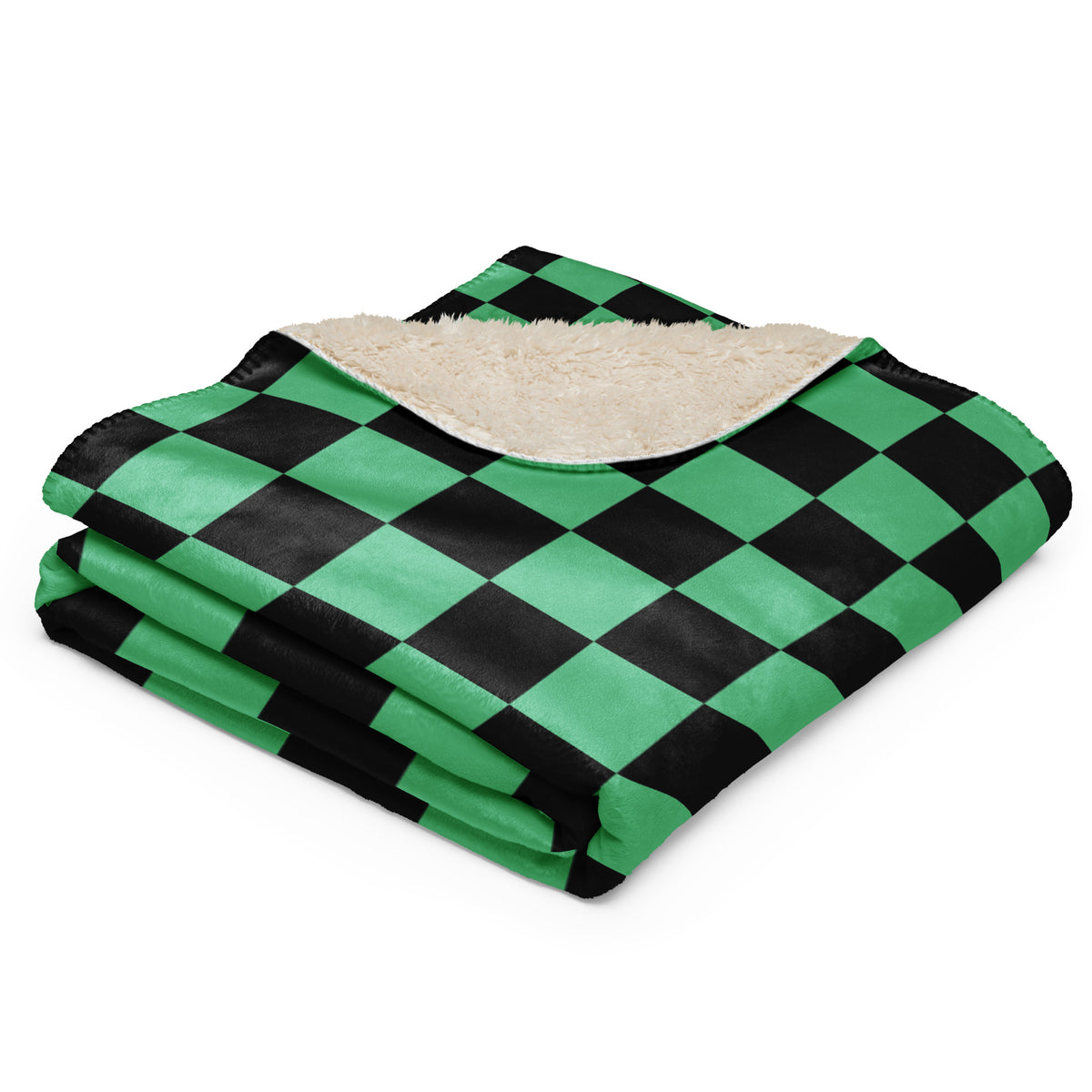 Green and Black Checkered Sherpa Tanjiro Inspired Blanket
